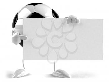Royalty Free 3d Clipart Image of a Soccer Ball Character Holding and Pointing at a Sign