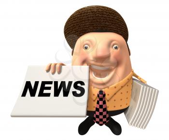Royalty Free 3d Clipart Image of Newsman Holding a Newspaper