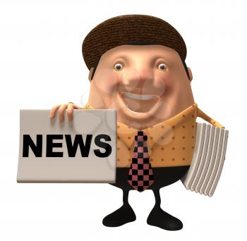 Royalty Free 3d Clipart Image of Newsman Holding a Newspaper