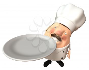 Royalty Free 3d Clipart Image of a Chef Holding a Dinner Plate