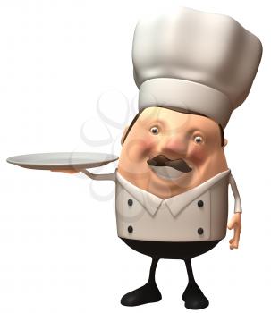 Royalty Free 3d Clipart Image of a Chef Holding a Dinner Plate