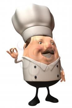 Royalty Free 3d Clipart Image of a Green Lined Chef Giving an Okay Sign