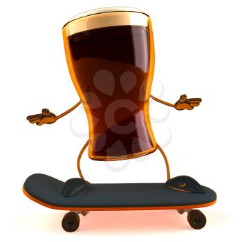 Royalty Free 3d Clipart Image of a Beer Glass Character Riding a Skateboard