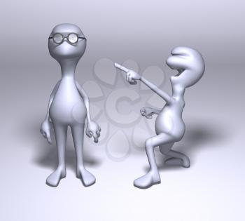 Royalty Free 3d Clipart Image of a Character Laughing at Another Character Wearing Glasses