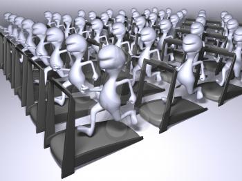 Royalty Free 3d Clipart Image of Characters Running on Treadmills