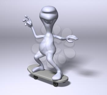 Royalty Free 3d Clipart Image of a Character Riding a Skateboard