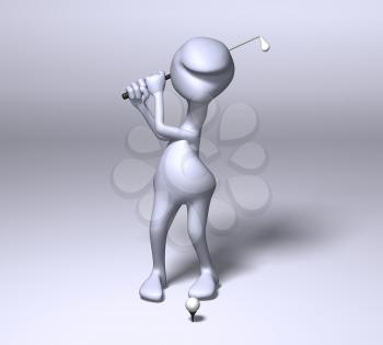 Royalty Free 3d Clipart Image of a Character Golfing