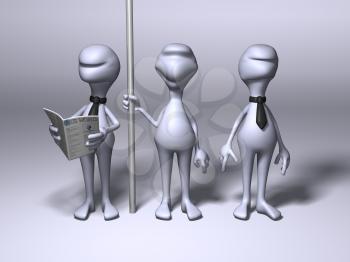Royalty Free 3d Clipart Image of Characters Waiting at a Bus Stop