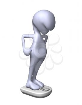 Royalty Free 3d Clipart Image of a Character Standing on a Weight Scale
