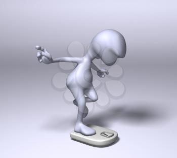 Royalty Free 3d Clipart Image of a Character Standing on One Leg on a Weight Scale