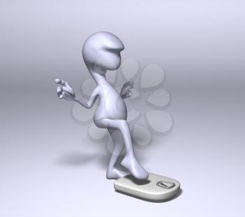 Royalty Free 3d Clipart Image of a Character About to Step on a Weight Scale