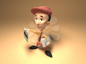 Royalty Free 3d Clipart Image of a Retro Paperboy With an Armful of Newspapers