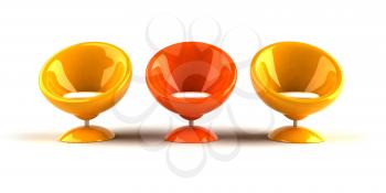 Royalty Free 3d Clipart Image of Orange and Yellow Bubble Chairs