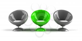 Royalty Free 3d Clipart Image of Gray and Greeen Bubble Chairs