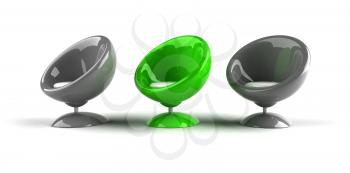 Royalty Free 3d Clipart Image of Grey and Green Bubble Chairs