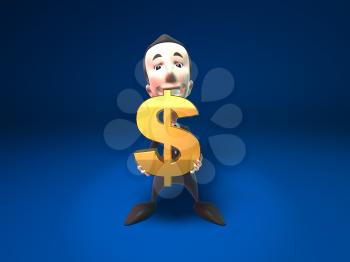 Royalty Free 3d Clipart Image of a Businessman Holding a Dollar Sign