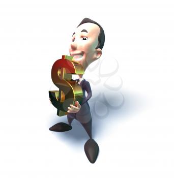 Royalty Free 3d Clipart Image of a Businessman Holding a Dollar Sign
