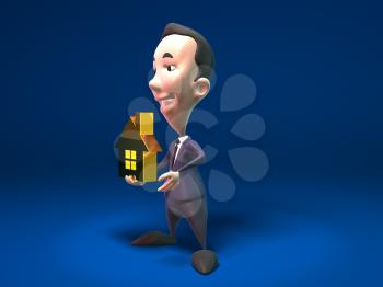 Royalty Free 3d Clipart Image of a Businessman Holding a House Model