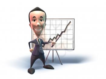 Royalty Free 3d Clipart Image of a Businessman Holding a Pointer at an Easel