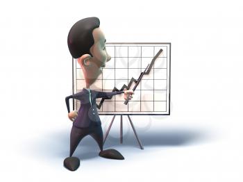Royalty Free 3d Clipart Image of a Businessman Holding a Pointer at an Easel