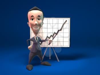 Royalty Free 3d Clipart Image of a Businessman Holding a Pointer Standing in Front of an Easel