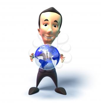 Royalty Free 3d Clipart Image of a Businessman Holding an Opaque Globe