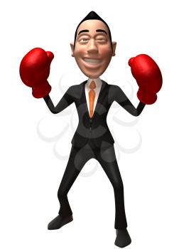Royalty Free 3d Clipart Image of an Asian Businessman Wearing Red Boxing Gloves
