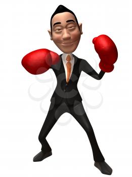 Royalty Free 3d Clipart Image of an Asian Businessman Wearing Red Boxing Gloves
