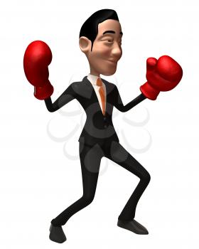 Royalty Free 3d Clipart Image of an Asian Businessman Wearing Red Boxing Gloves