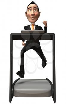 Royalty Free 3d Clipart Image of an Asian Businessman Running on a Treadmill