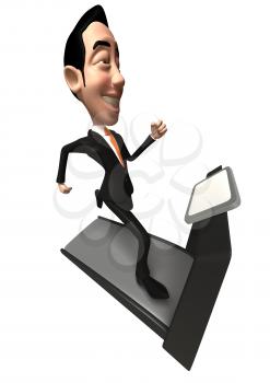 Royalty Free 3d Clipart Image of an Asian Businessman Running on a Treadmill
