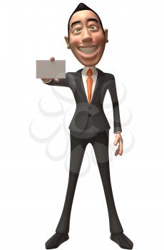 Royalty Free 3d Clipart Image of an Asian Businessman Holding a Business Card