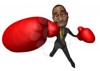 Royalty Free 3d Clipart Image of an African American Businessman Wearing Red Boxing Gloves