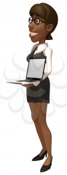 Royalty Free 3d Clipart Image of an African American Businesswoman Holding a Laptop Computer