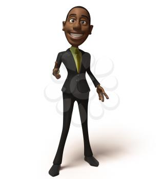 Royalty Free 3d Clipart Image of an African American Businessman Smiling and Pointing