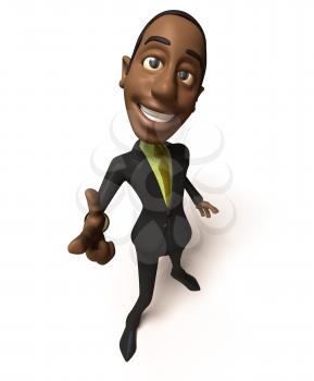 Royalty Free 3d Clipart Image of an African American Businessman Smiling and Pointing