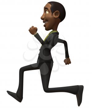 Royalty Free 3d Clipart Image of an African American Businessman Smiling and Running