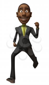 Royalty Free 3d Clipart Image of an African American Businessman Smiling and Running