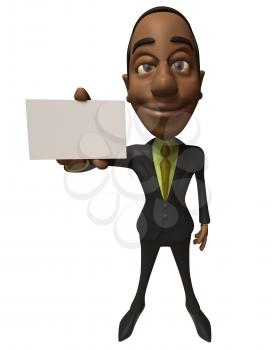 Royalty Free 3d Clipart Image of an African American Businessman Holding a Business Card