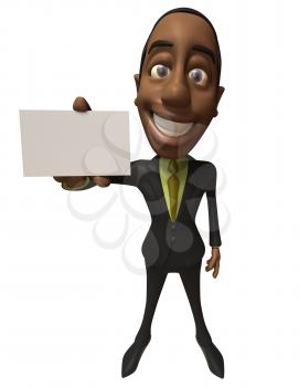 Royalty Free 3d Clipart Image of an African American Businessman Holding a Business Card