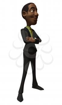 Royalty Free 3d Clipart Image of an African American Businessman Standing With His Arms Crossed