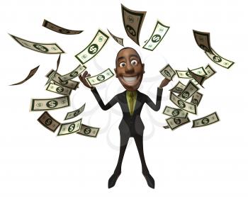 Royalty Free 3d Clipart Image of an African American Businessman With Money Raining Down Around Him