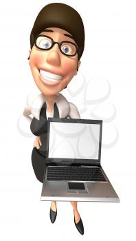 Royalty Free 3d Clipart Image of a Businesswoman Holding a Laptop Computer