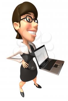 Royalty Free 3d Clipart Image of a Businesswoman Holding a Laptop Computer