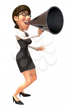 Royalty Free 3d Clipart Image of a Businesswoman Speaking into a Megaphone