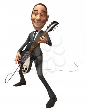 Royalty Free 3d Clipart Image of a Man Wearing a Suit and Playing a Guitar