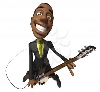 Royalty Free 3d Clipart Image of an African American Man Wearing a Suit and Playing a Guitar