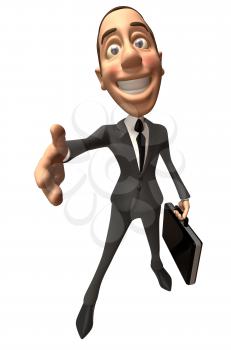 Royalty Free 3d Clipart Image of a Businessman Holding a Briefcase Inviting Viewer to Shake Hands