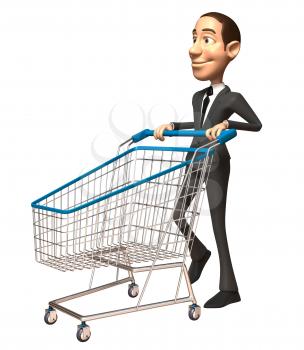Royalty Free 3d Clipart Image of a Businessman Pushing a Shopping Cart