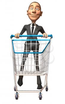 Royalty Free 3d Clipart Image of a Businessman Pushing a Shopping Cart